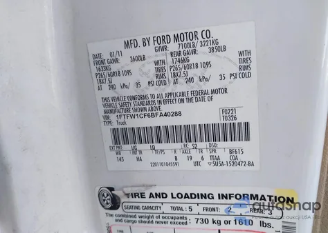 2011 Ford F-150 Lariat z USA, uszkodzony, nr VIN 1FTFW1CF6BFA40288